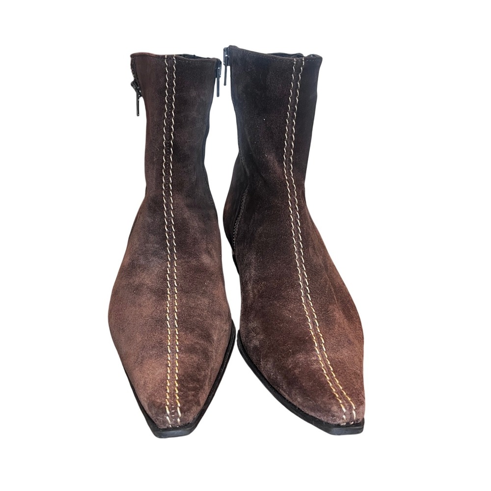 Sundance Brown Suede Pointed Toe Zipper Ankle Boots Made in Italy Womens Size 37
